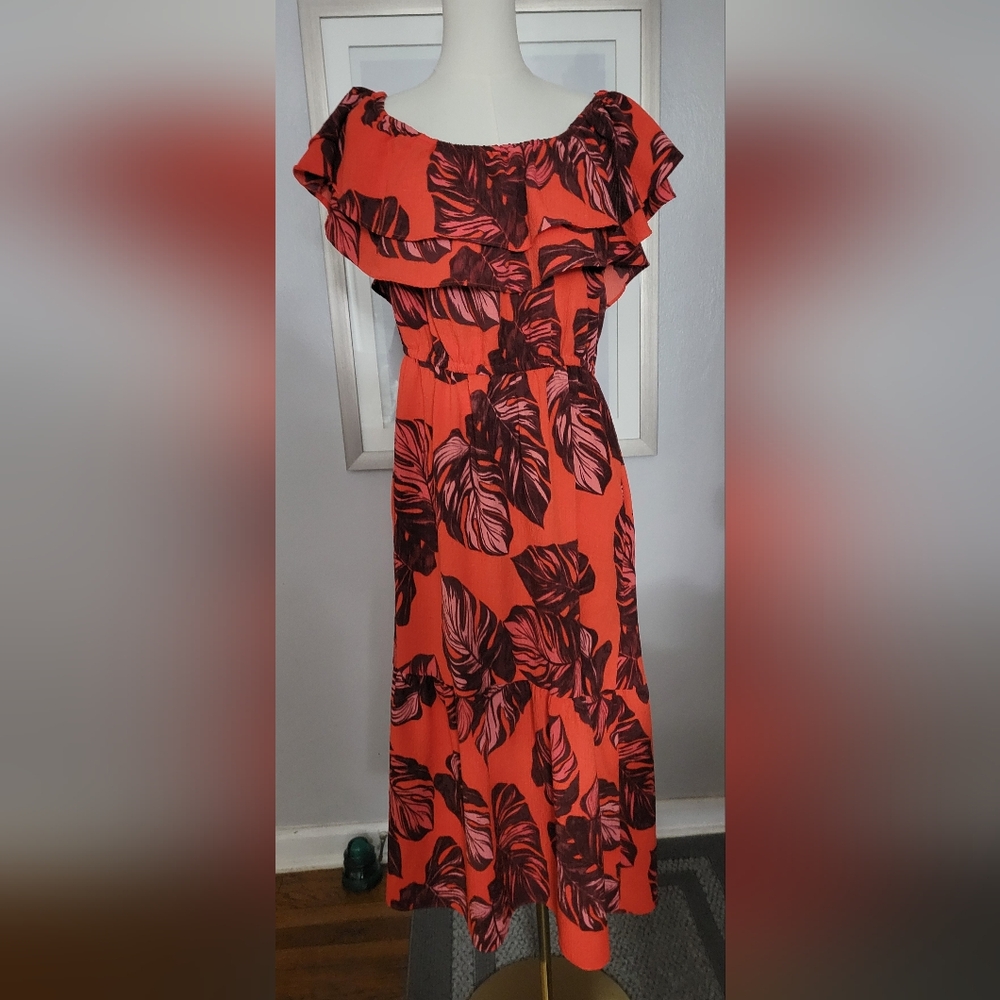 Sofia By Sofia Vergara Orange Leaf Print Maxi Dre… - image 1